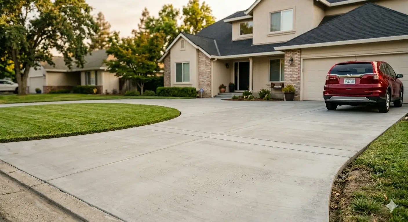 Finished concrete driveway in front of a home